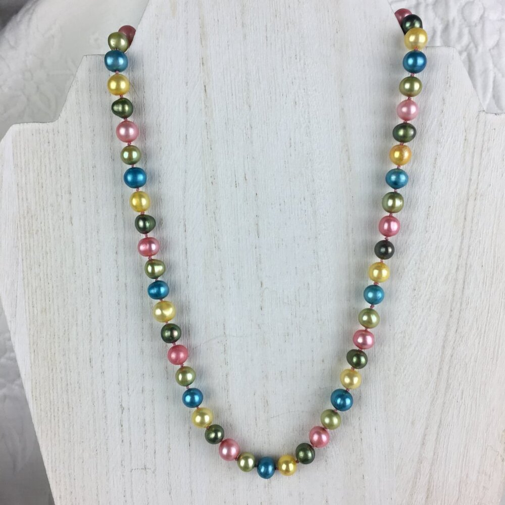 Hand Knotted Multicolor Cultured Freshwater Pearl Necklace